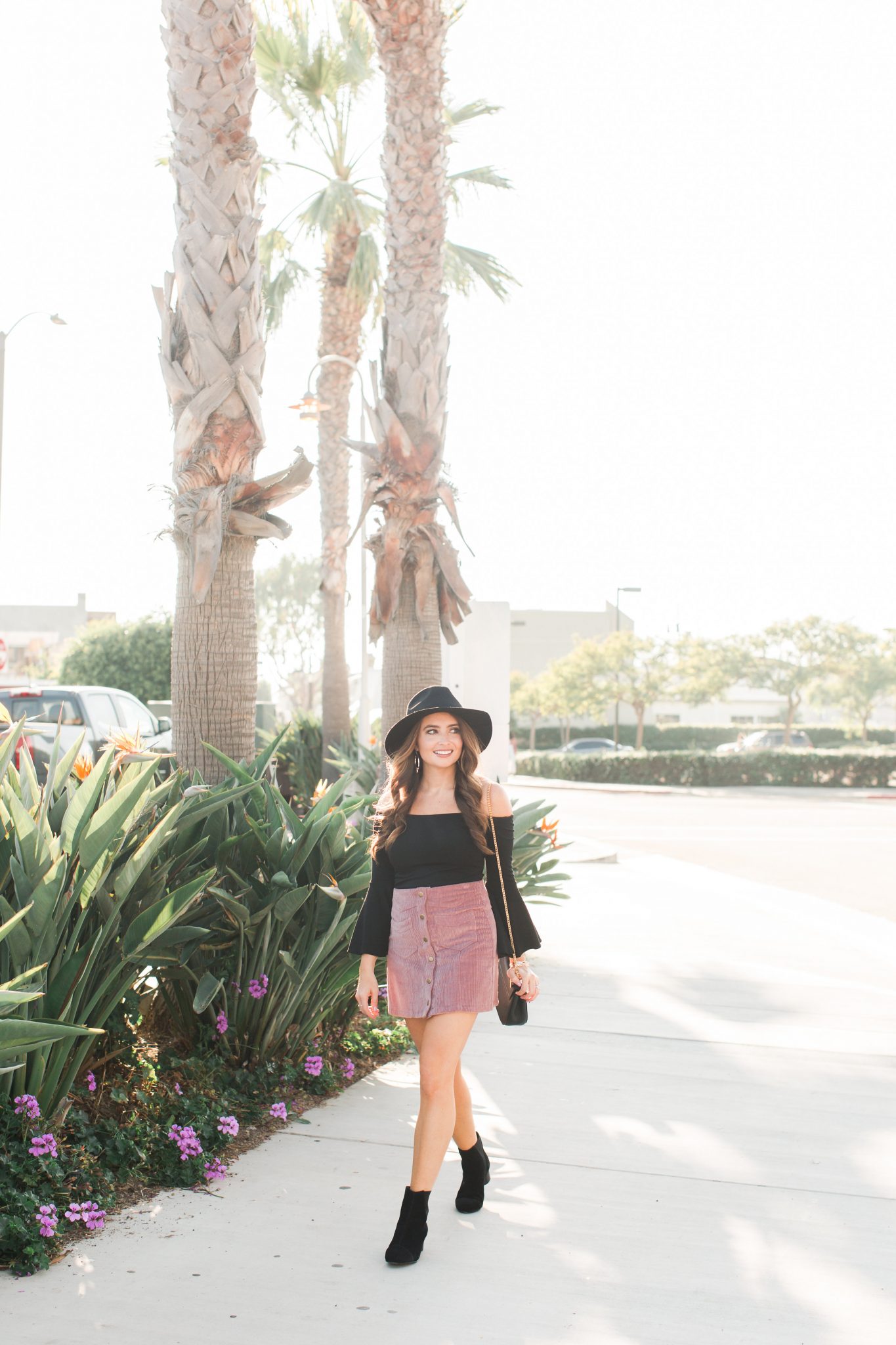 Corduroy Mini skirt styled by popular Orange County fashion blogger, Maxie Elle