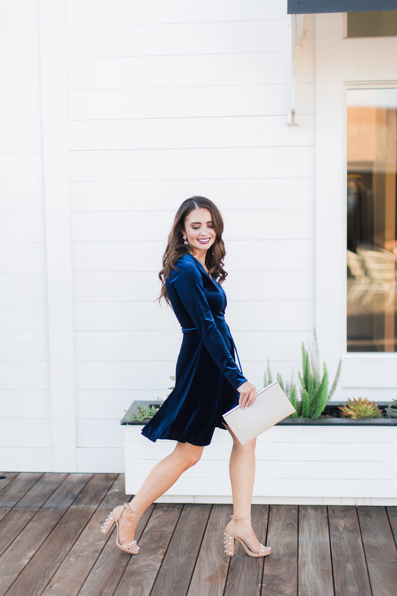 Maxie Elle | Blue velvet dress - Holiday Style With Red Dress Boutique by popular Orange County fashion blogger Maxie Elle