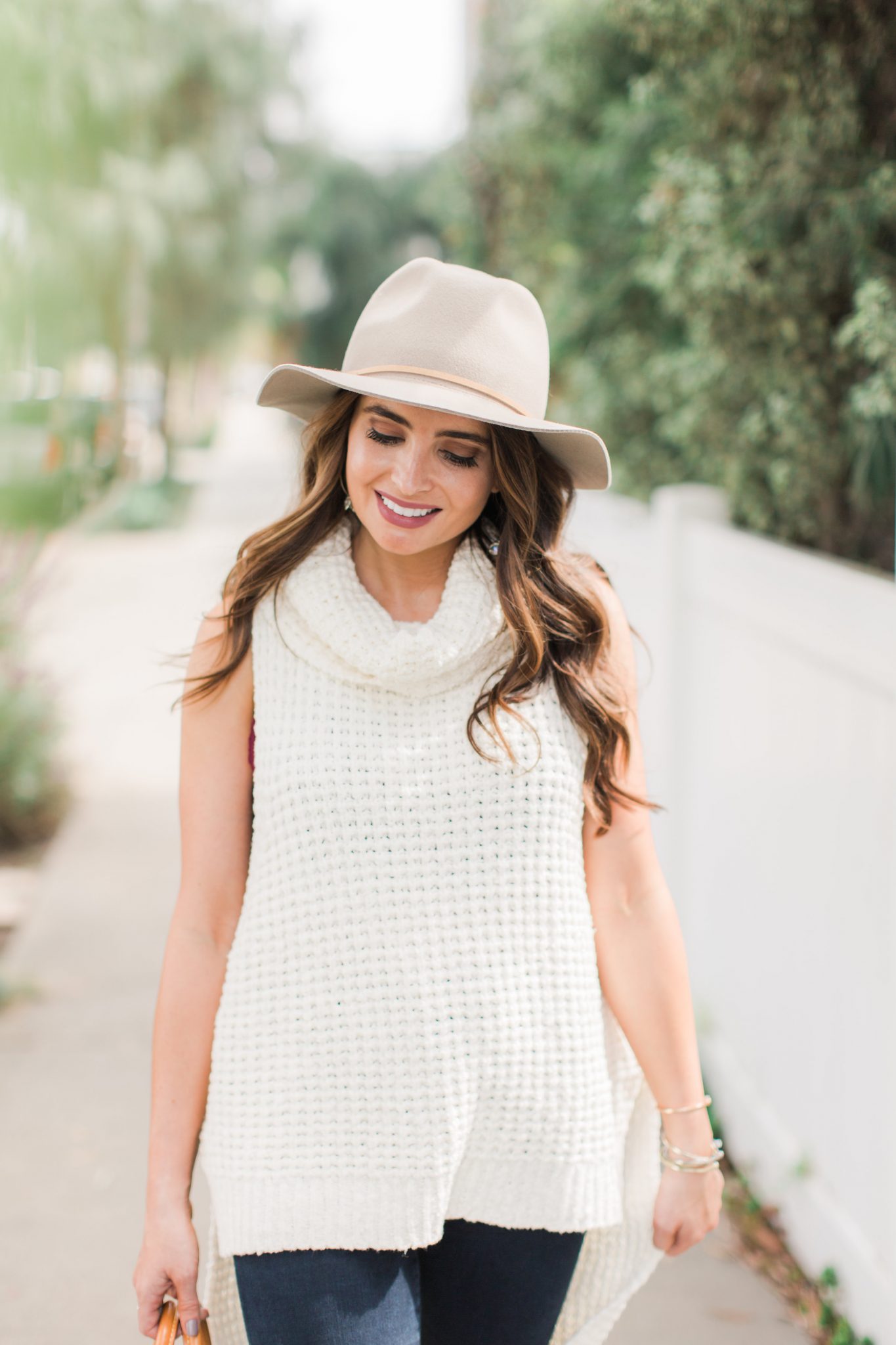 Fall Style - sleeveless turtleneck, distressed denim, tan hat | Maxie Elle - Fall Layering Top by popular Orange County fashion blogger Maxie Elle