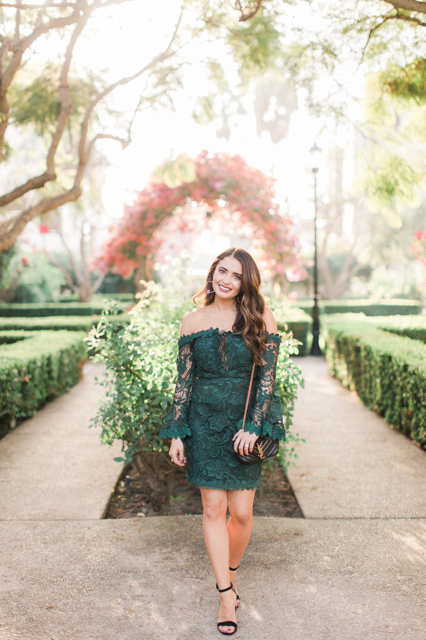 Maxie Elle | Lace emerald off the shoulder dress - The Best NYE Dresses by popular Orange County style blogger Maxie Elle